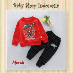 large LU606 Setelan Baju Anak Training Spiderman Merah